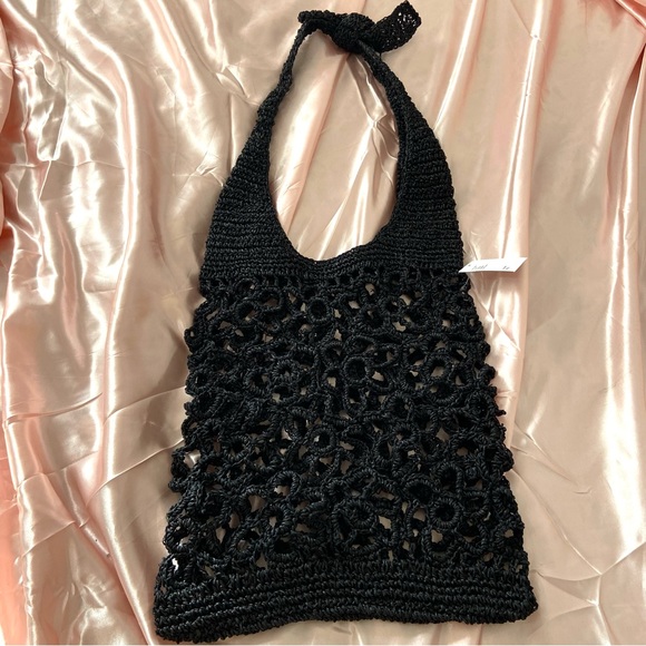 Urban Outfitters UO black raffia hobo woven bag purse farmers market new tags - Picture 5 of 8